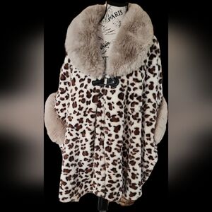 Leopard Print Faux Fur Coat Fancy Kimano